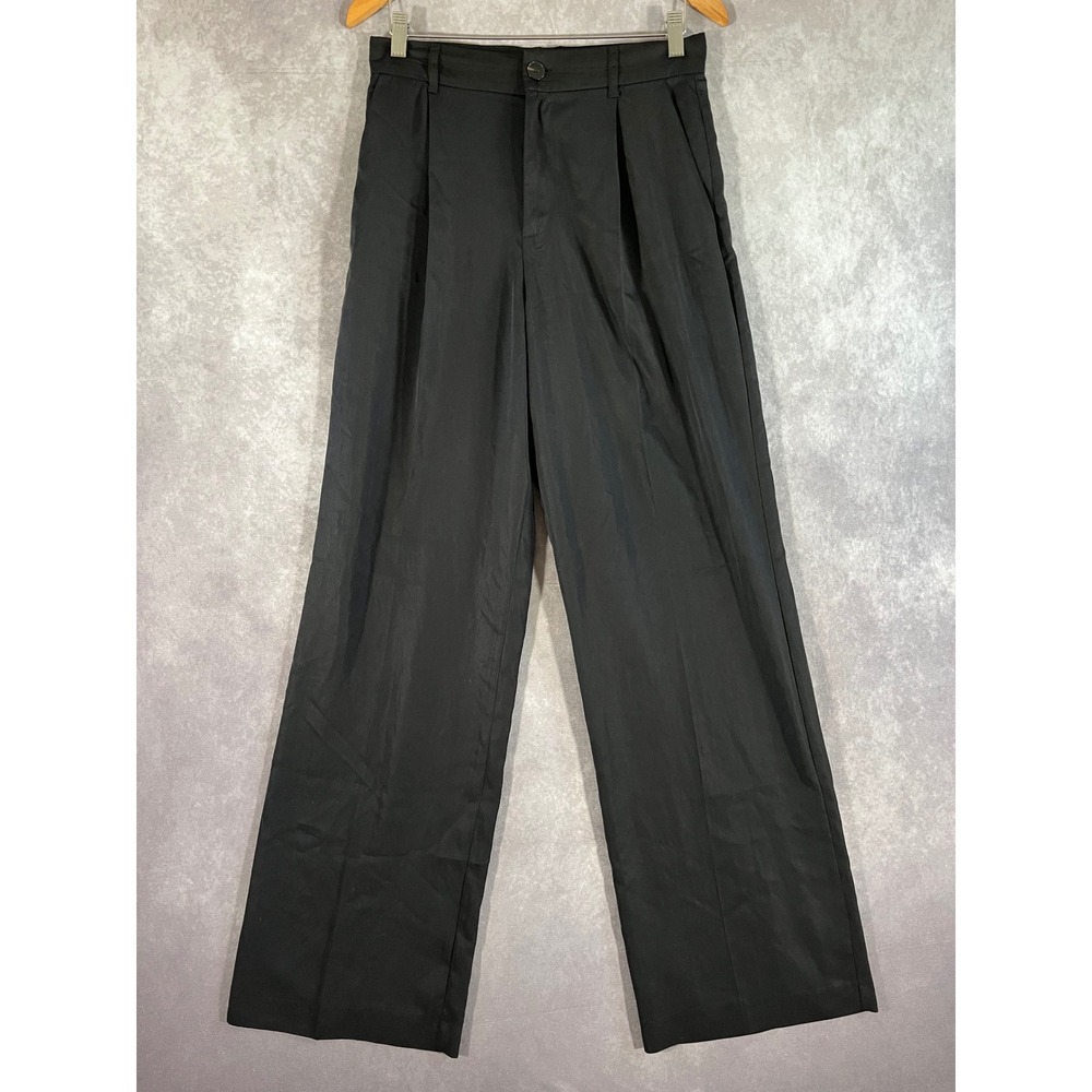 Zara Wide‎ Leg Trousers Women M Black Pleated High Rise Professional Tailored